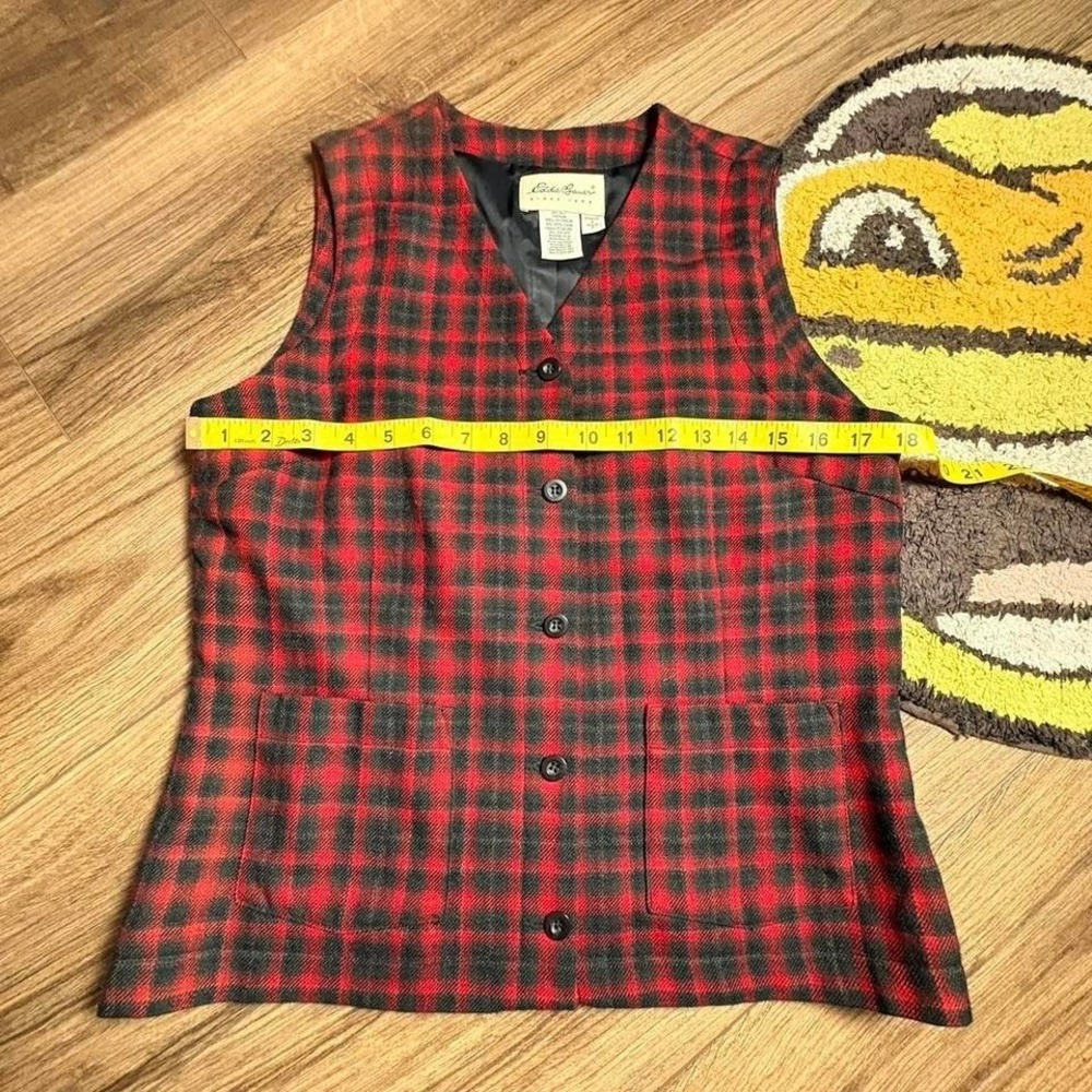 Vintage Eddie Bauer red & black plaid wool vest Size S (0184)